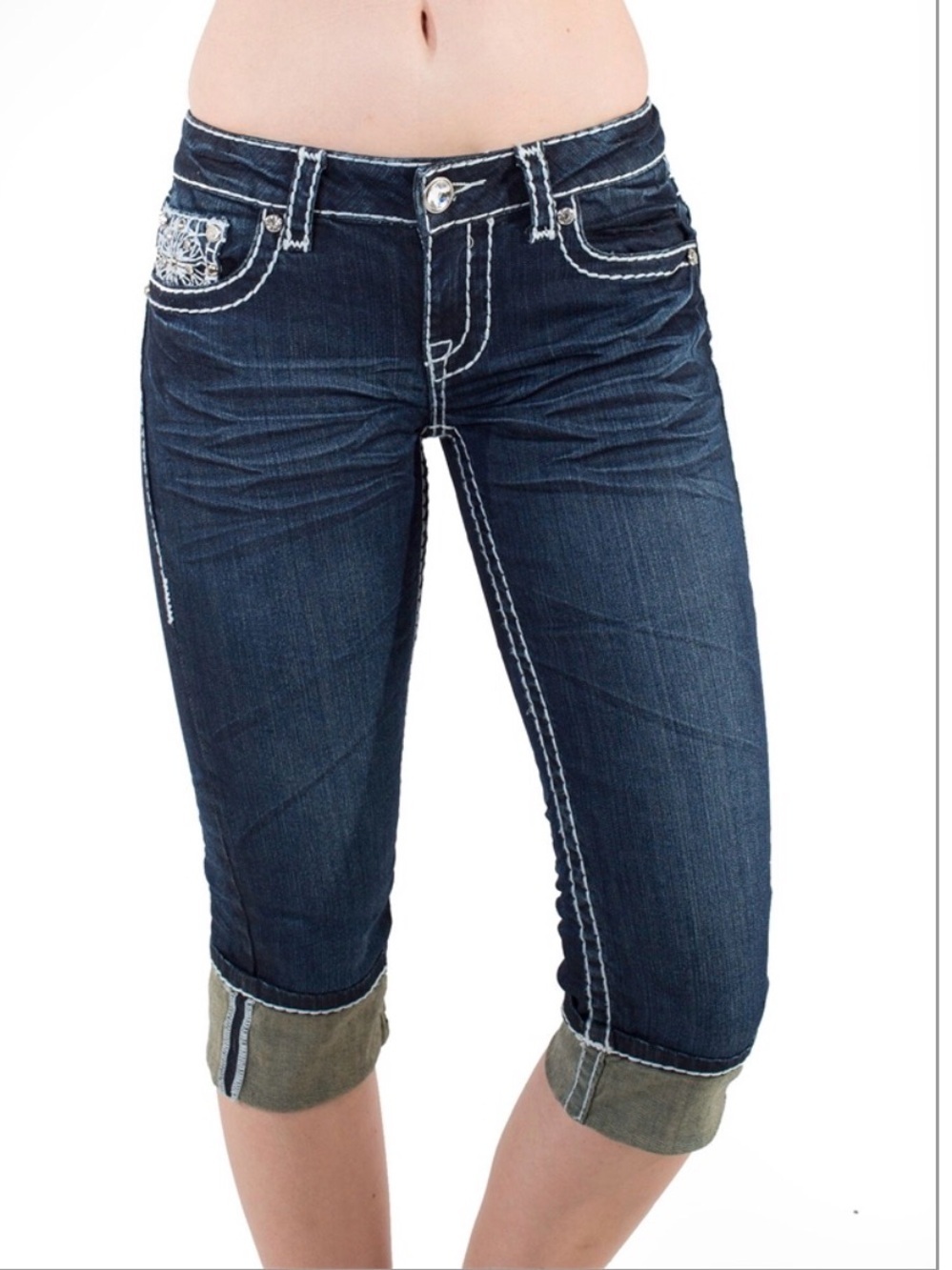 NWT LA Idol Capri Pants Size 13 Thick Stitching Embellished
